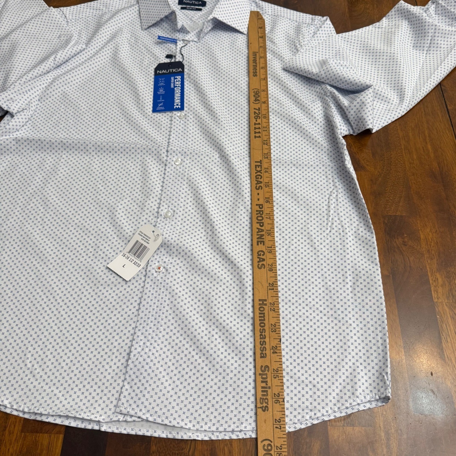 Nautica Mens Slim Fit Performance Dress Shirt Blue Geo Print Long Sleeve Size L