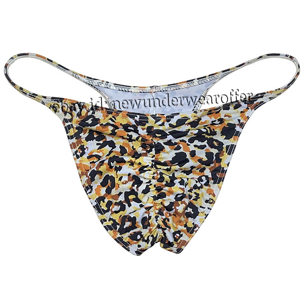 Men Leopard Bikini Briefs Underwear Bulge Pouch Panties Ruched Back Hipster Pant