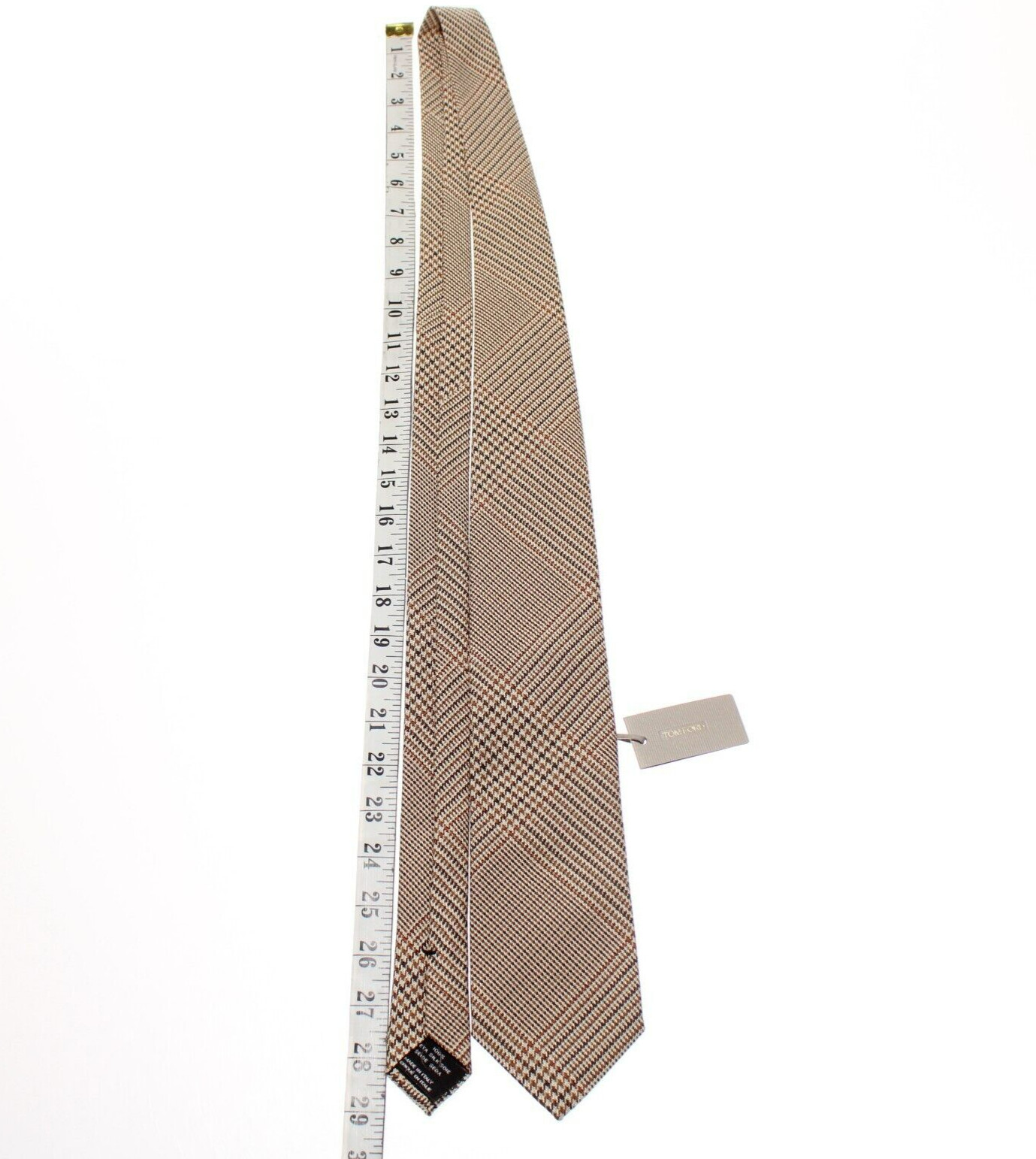 Tom Ford NWT Neck Tie in Beige/Brown/Orange Plaid 100% Silk Made in Italy