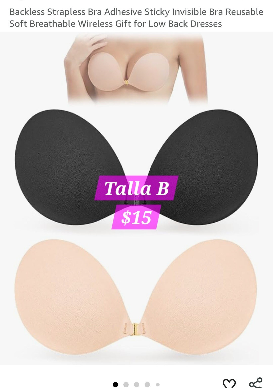 Falorda Adhesive Bra Set B Cup B Black Backless Strapless Wireless Reusable