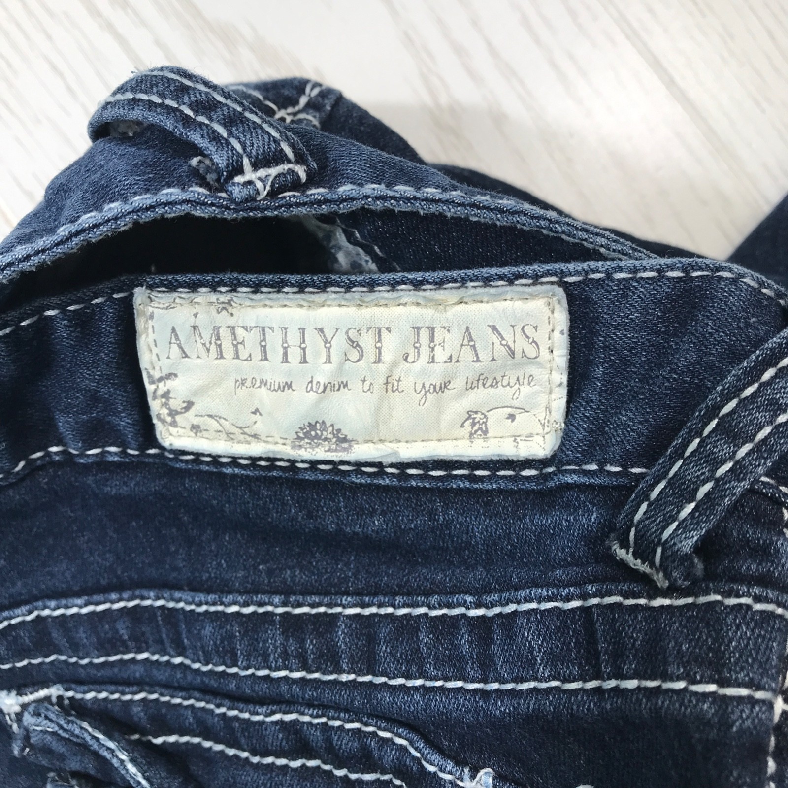 Amethyst Jeans Womens 7 Dark Wash Bootcut Stretch Mid Rise Button Flap Y2K