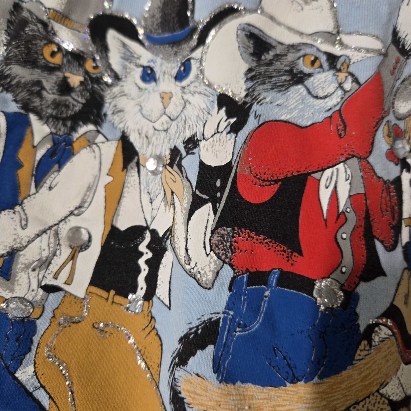 Vintage 90s Cowboy Cats Novelty Shirt Womens XL Western Rodeo Penney Lynn USA