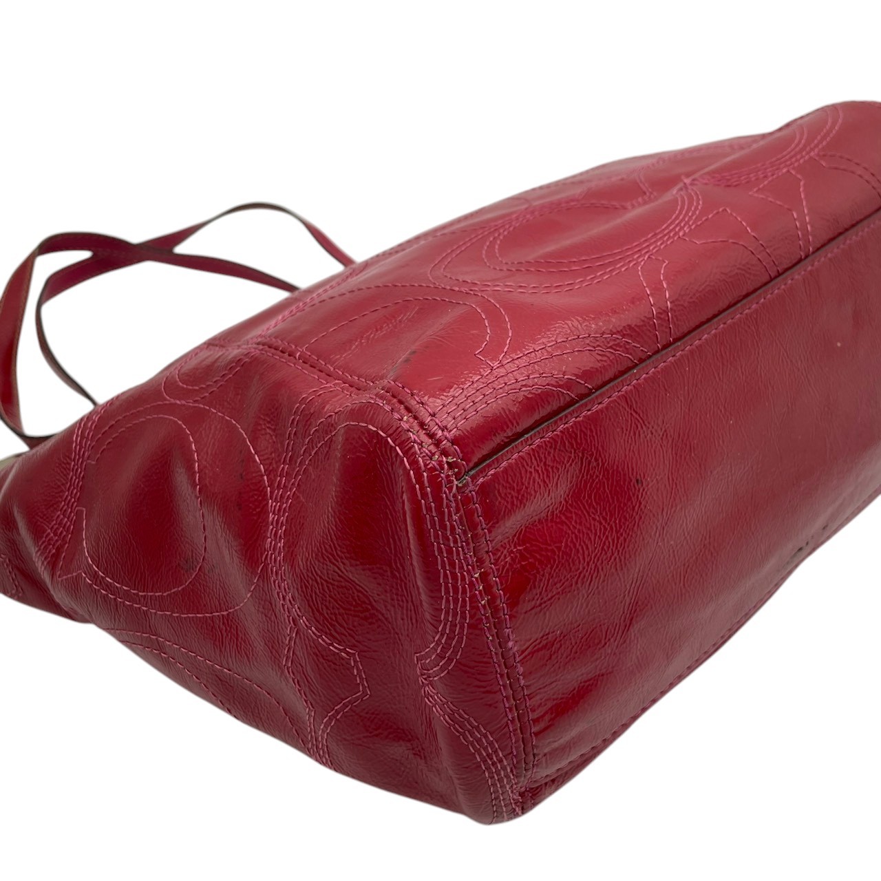 Authentic COACH Optic Signature Leah Tote Bag Patent Leather Red F15190