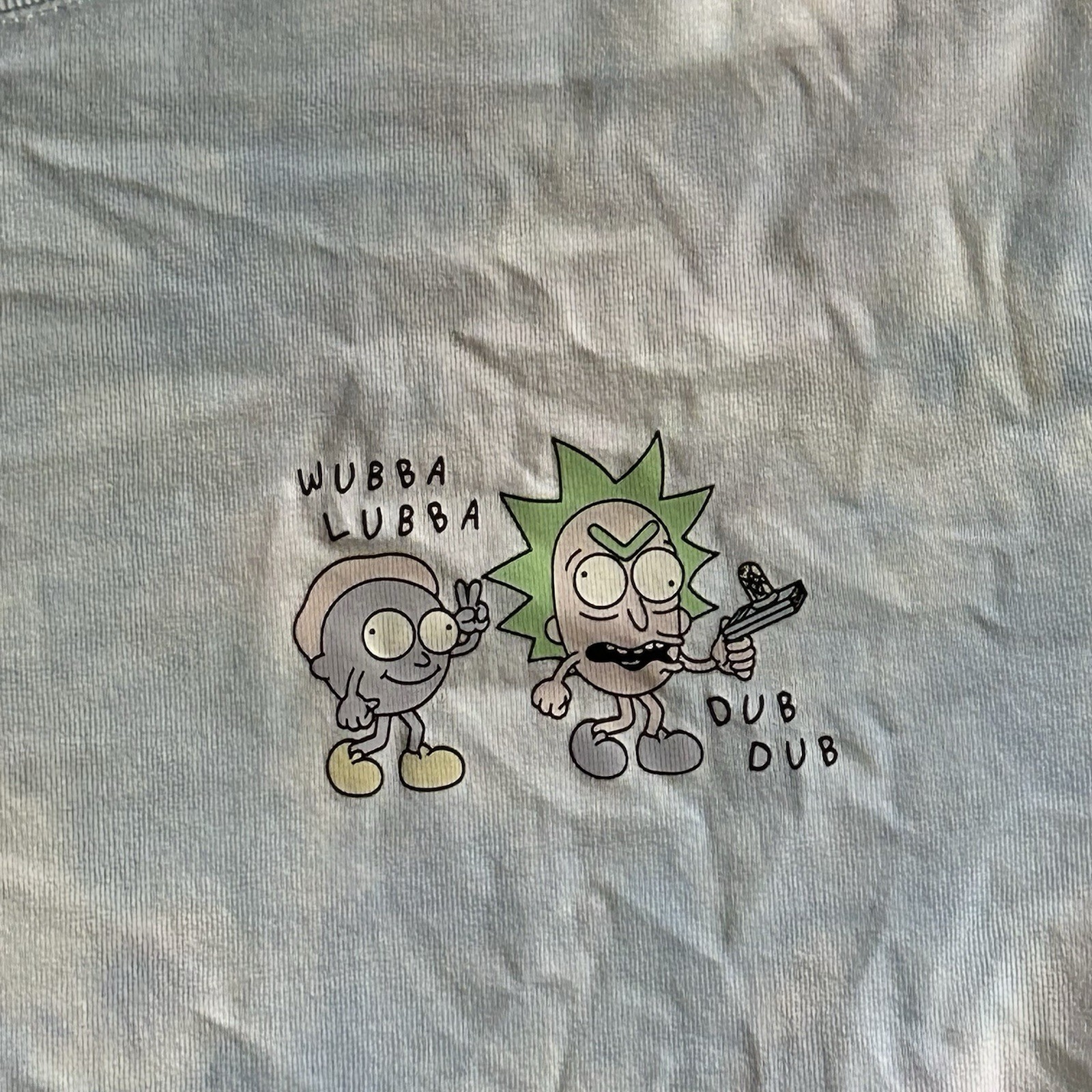 Rick and Morty tie-dye H&M Crew neck t-shirt with cartoon characters and text