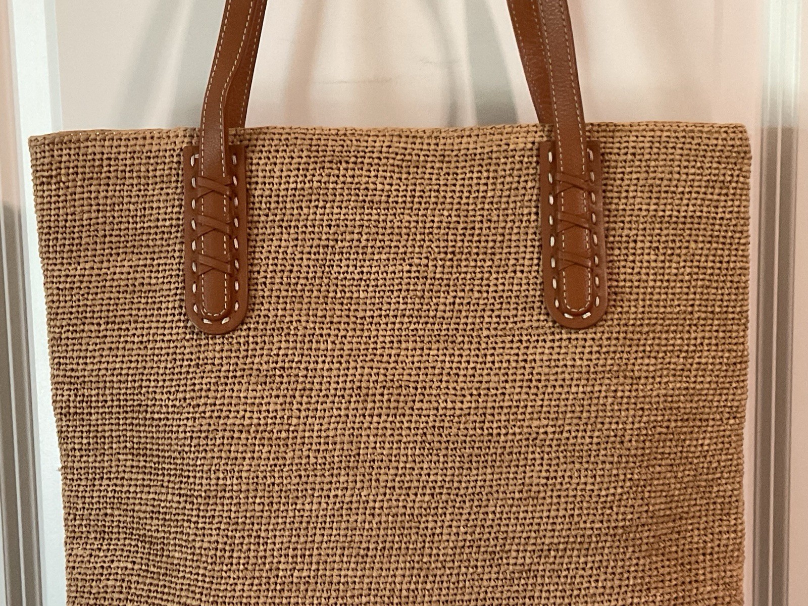 Brighton Natural Brown Straw Tote bag hand made in Madagascar.