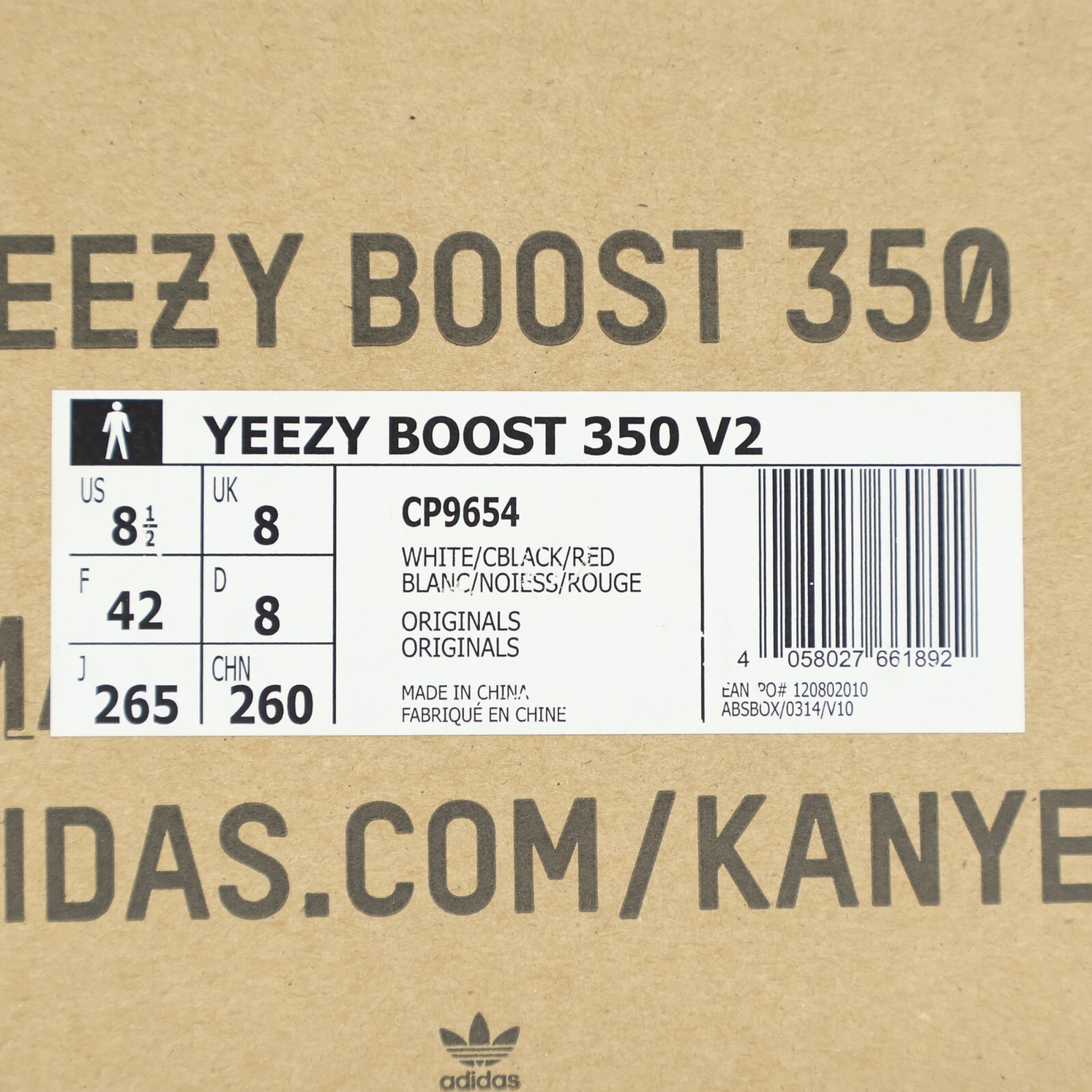 CP9654 Adidas Yeezy Boost 350 V2 Zebra White Black Red