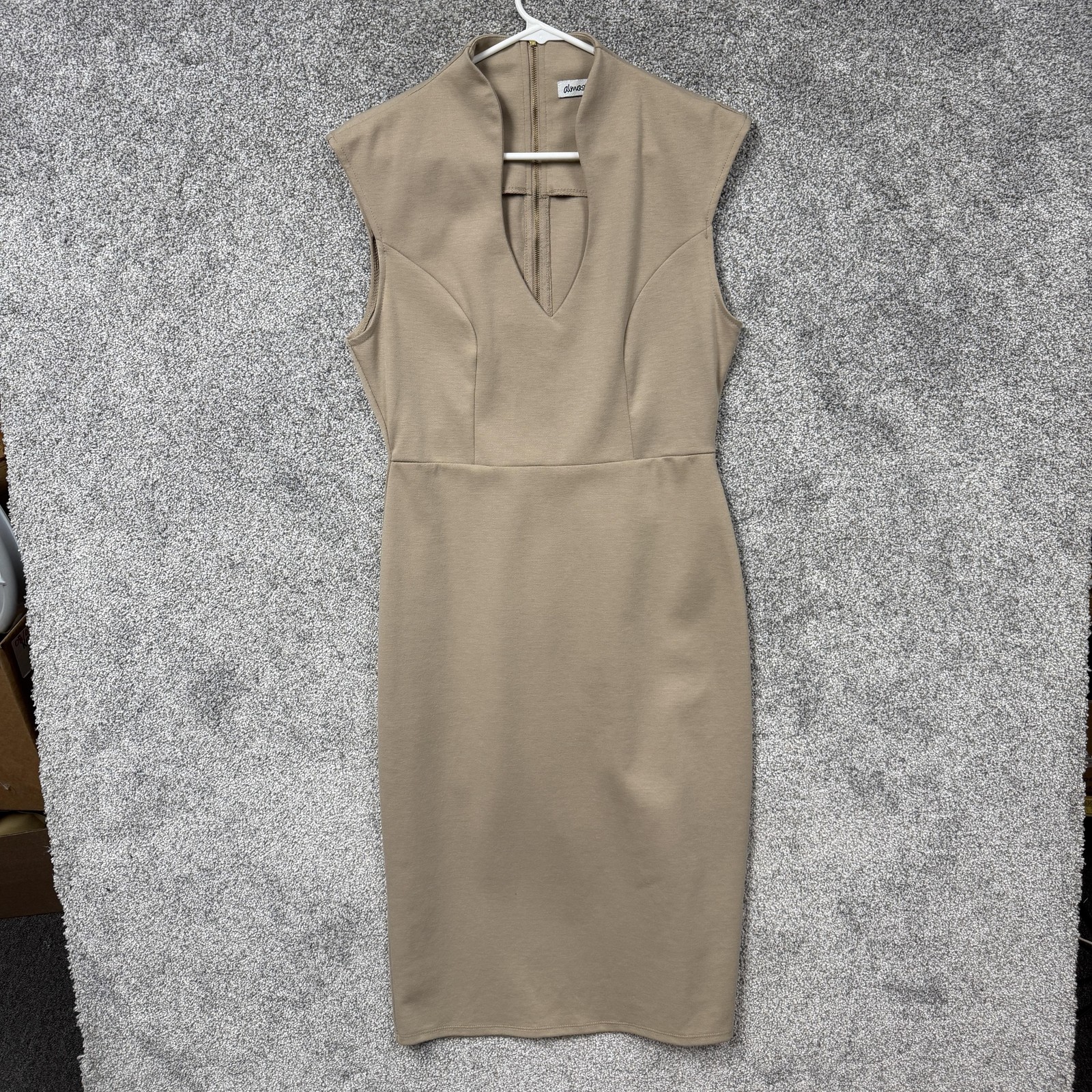 Almost Famous Sheath Dress XL Midi Bodycon Earth Tone Old Money Office Siren