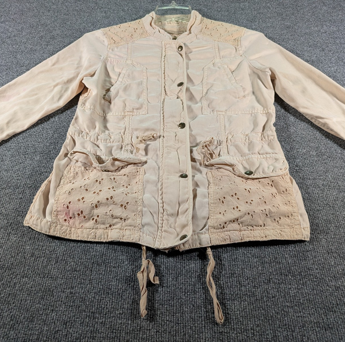 Max Jeans Jacket Women’s Small Khaki Military Utility Drawstring Lightweight