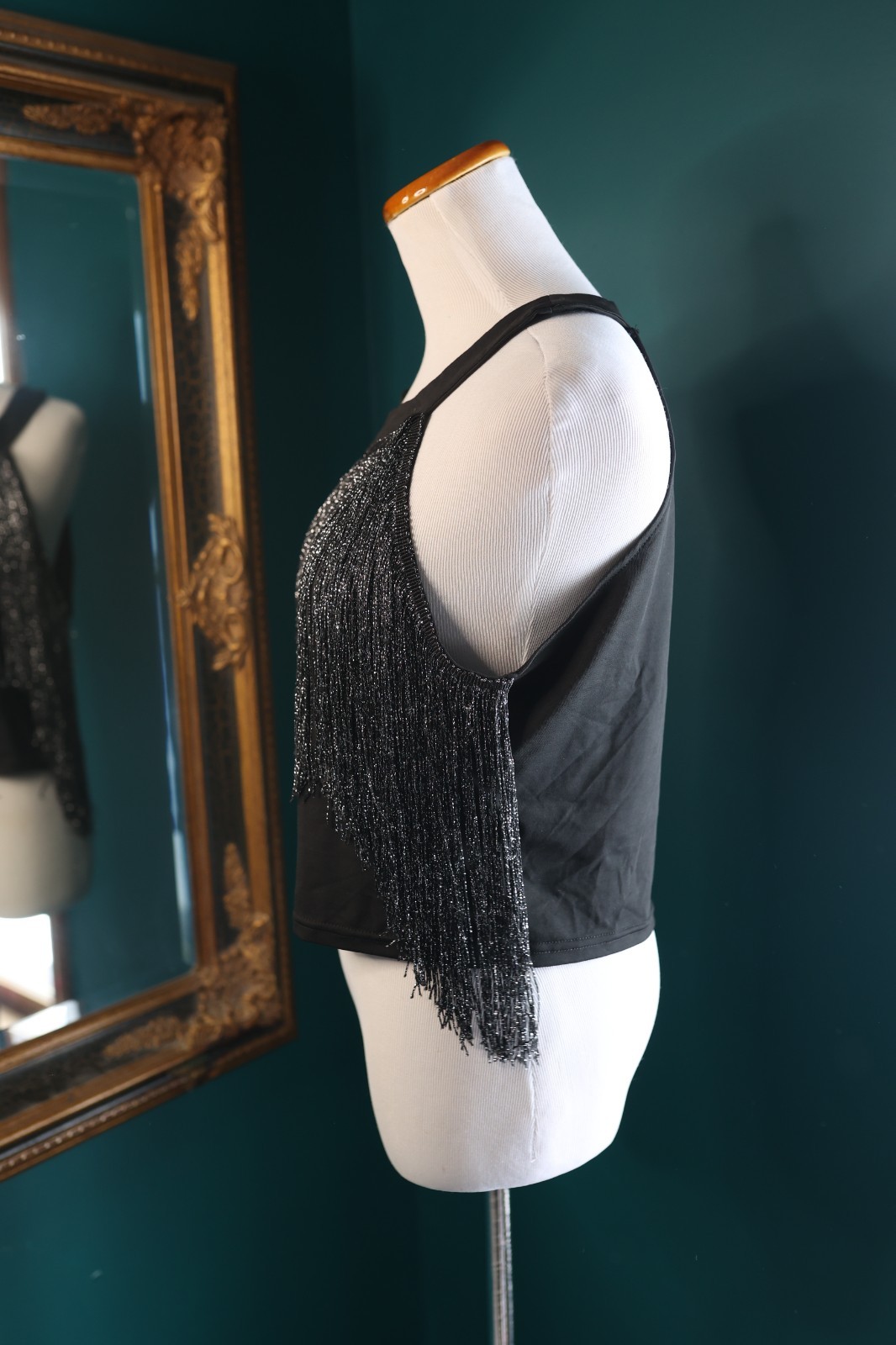 Fringe Tassel Trim Glitter Crop Top Sleeveless Halter Neck Cowgirl Festival XL