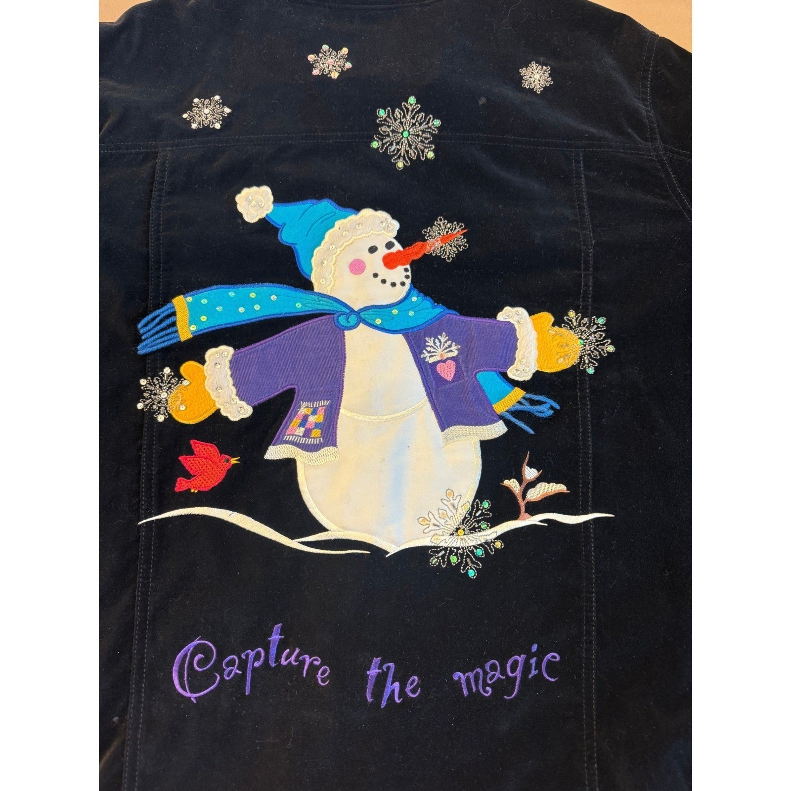 Vintage The Quacker Factory Christmas Black Velvet Shacket 2X Embroidered Button