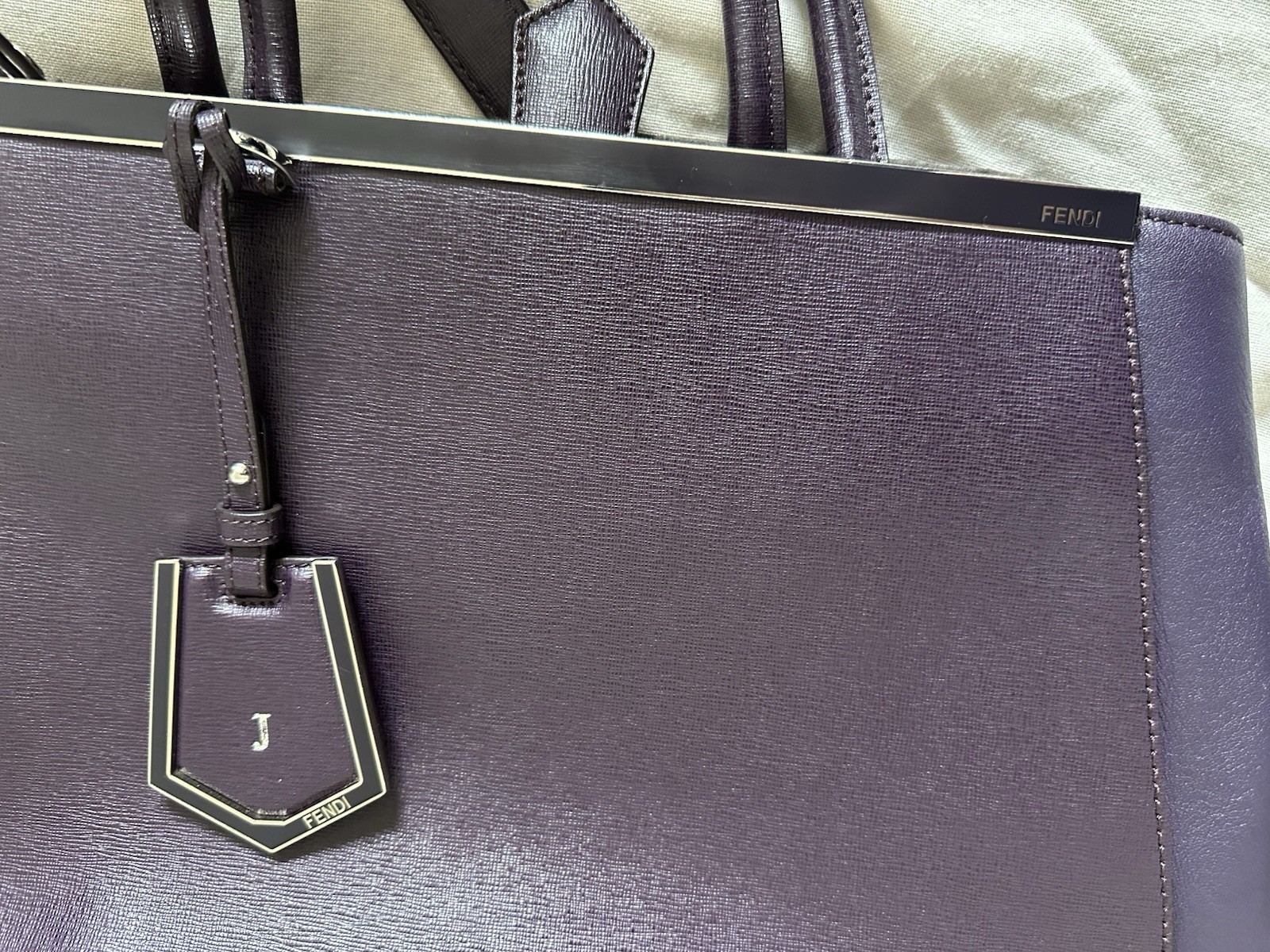 Fendi Purple Tote Bag with Clochette, Logo Accents, Hot Stamped Initials