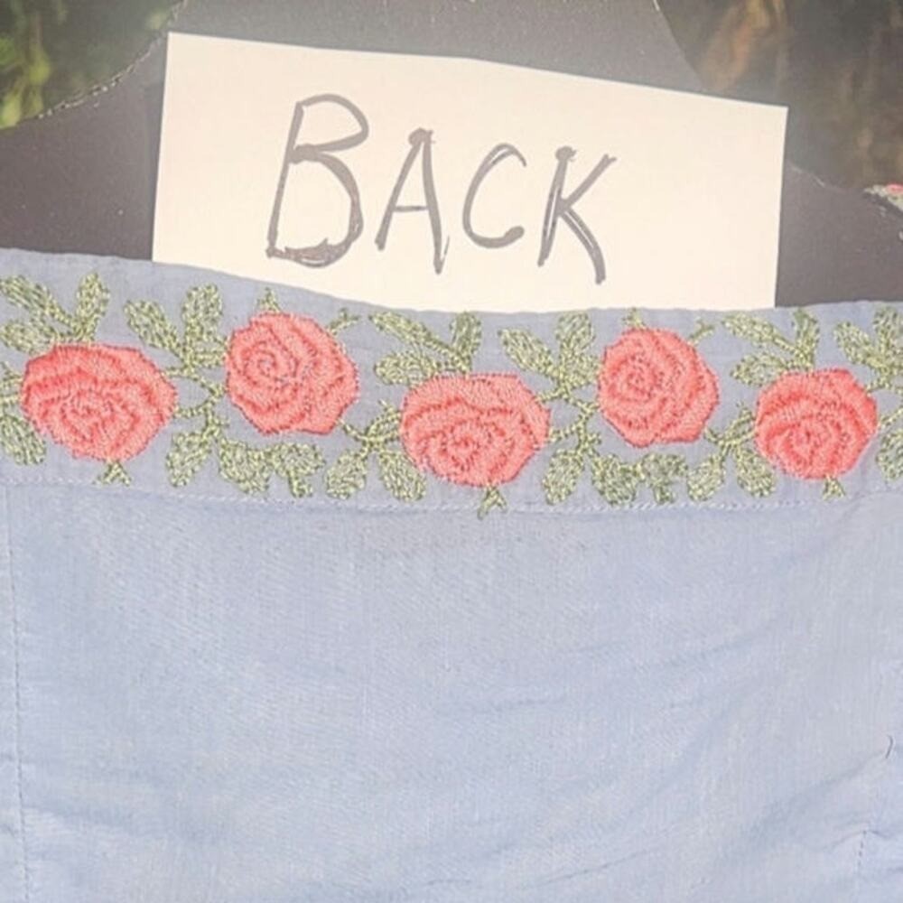 Vtg 50s 60s Peplum Top Curvy Cami Blue Pink Roses Embroidered Bust 30 XS Union