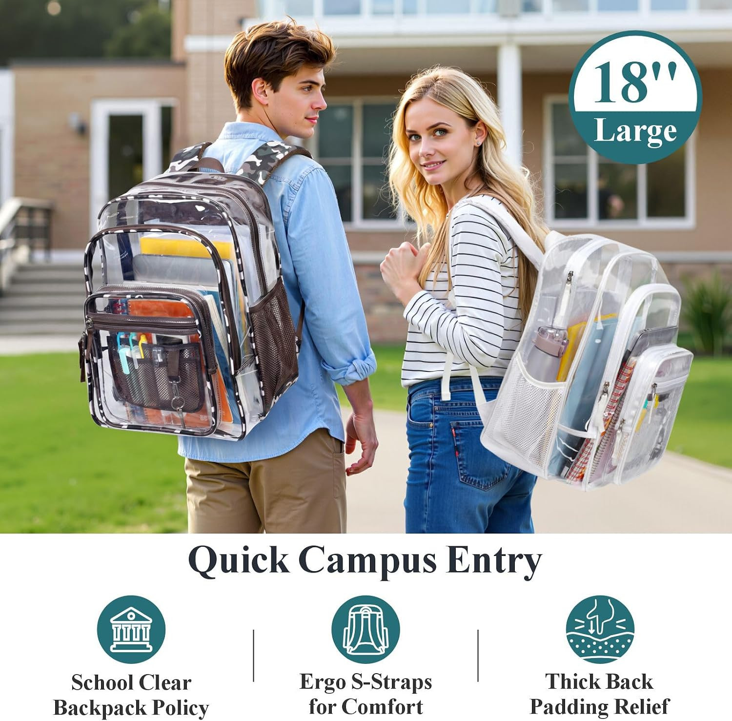 PACKISM Clear Backpack for School – 18 Inch Extra Large Heavy Duty Clear Bookbag