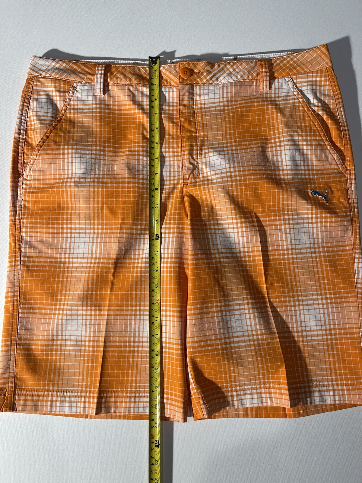 Puma Cobra Golf Mens Dry Cell Stretch Orange Plaids Casual Shorts Size 38