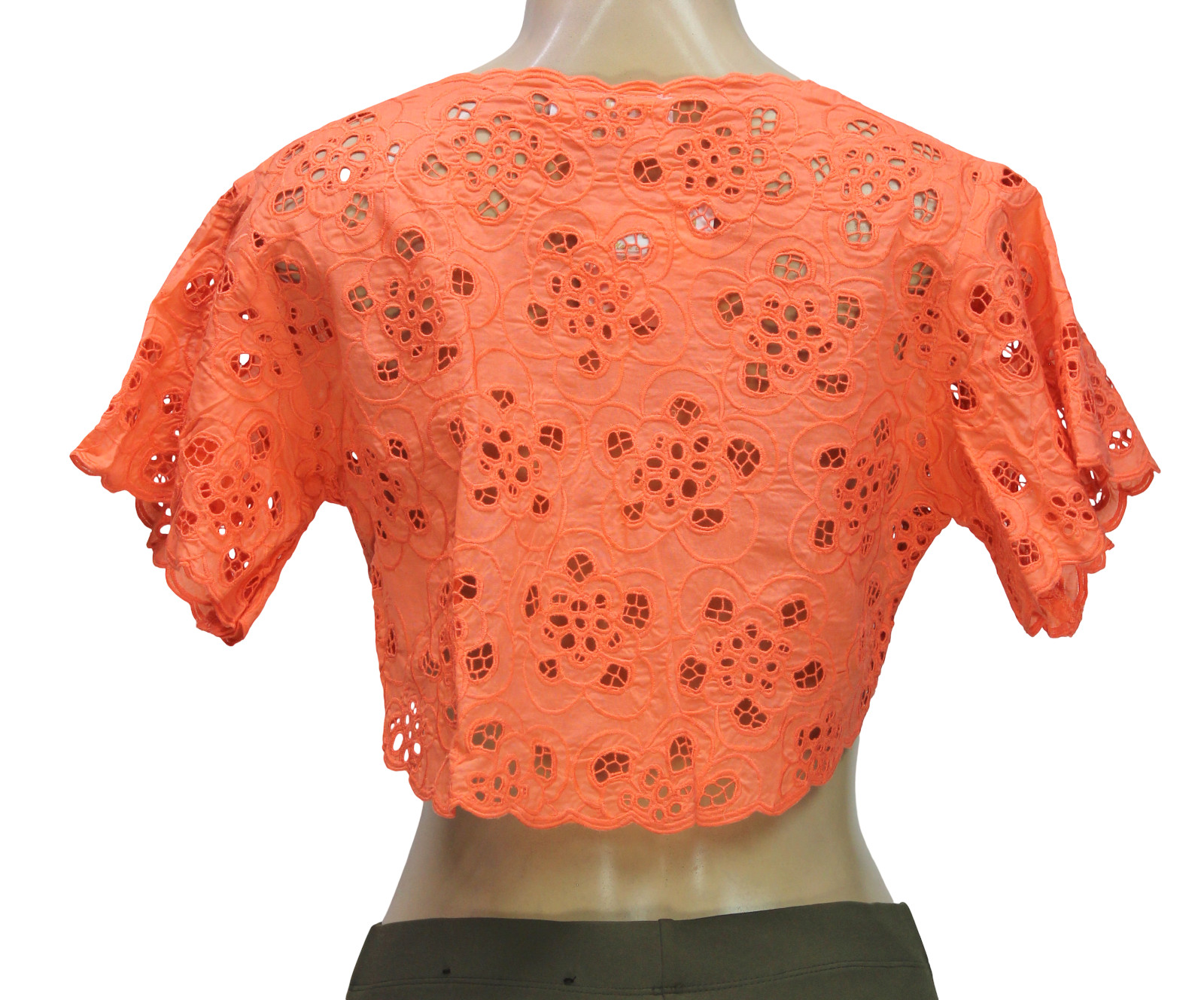 Hibis Lace Works Eyelet Cropped Top Shrug Embroidered Passion Fruit Size M
