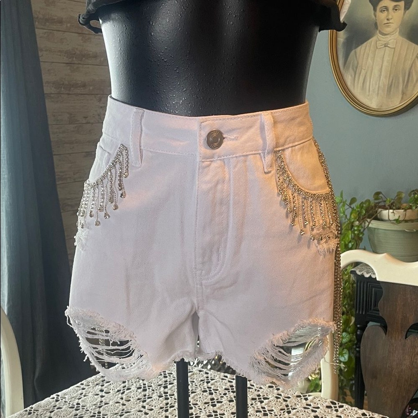 Rue21 White Jean Shorts with Fringe Detail