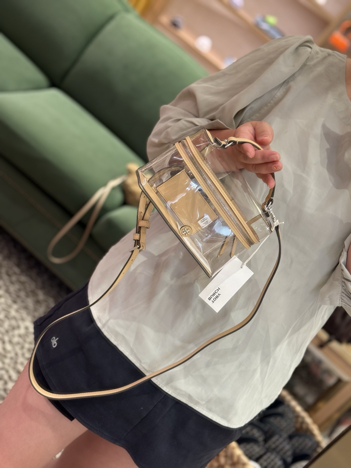 Tory Burch Rory Clear Vanity Bag 180145 Brushed Almond $445 new