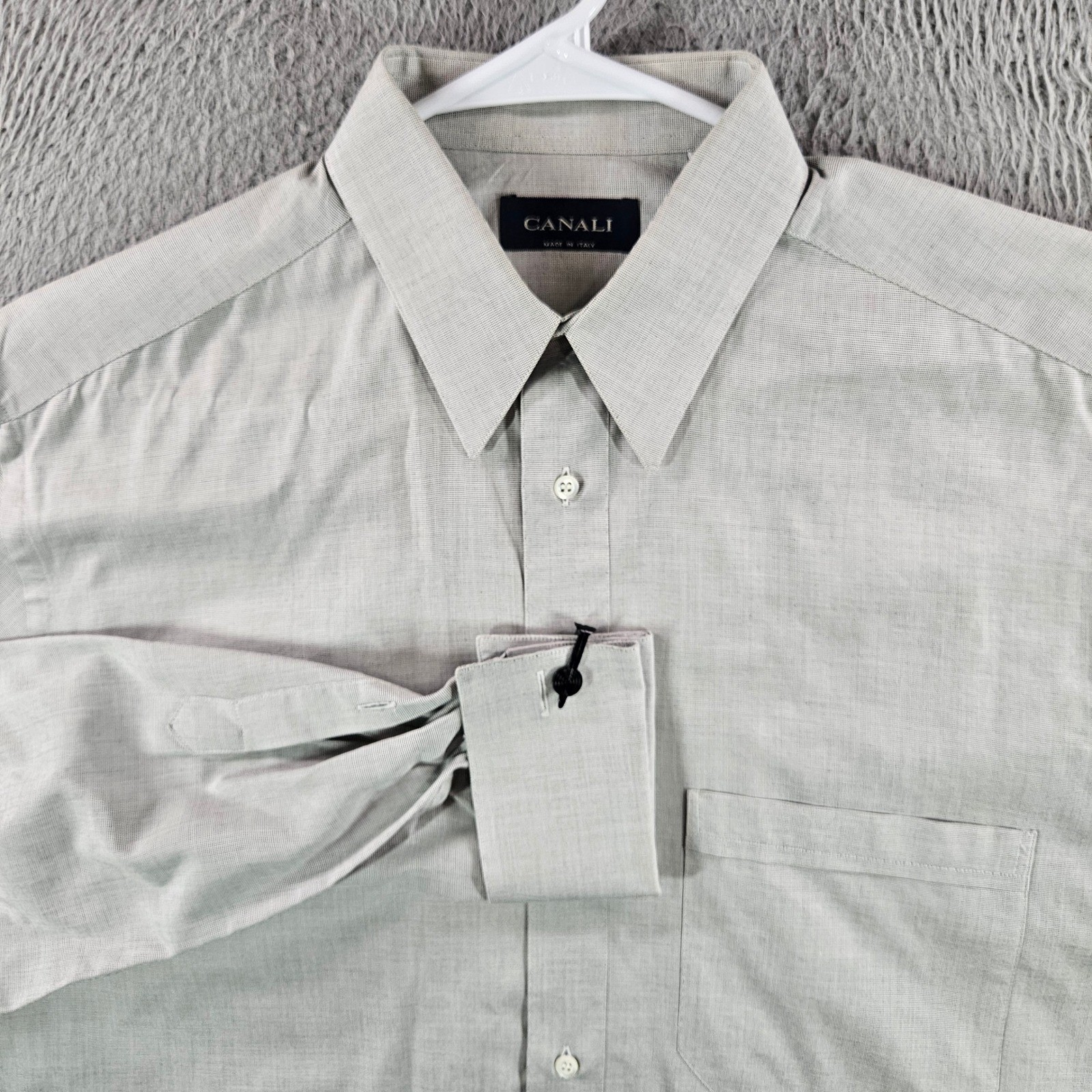 Canali Mens Dress Shirt 15.5 39 Grey Cotton French Cuff Made in Italy Luxury