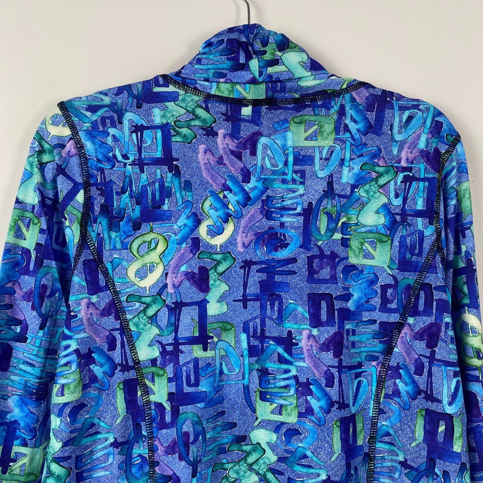 Snoskins Turtleneck Base Layer Top Womens Large Blue Hieroglyphics Stretch