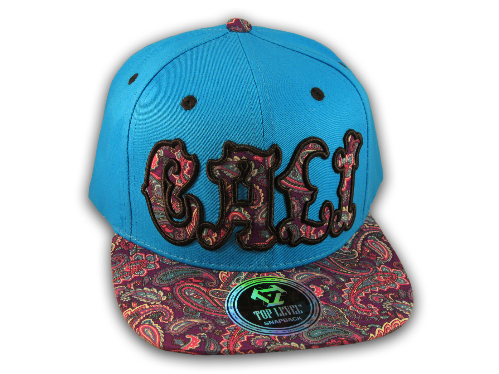 Cali Script Blue California Republic with Purple Paisley Snapback Hat