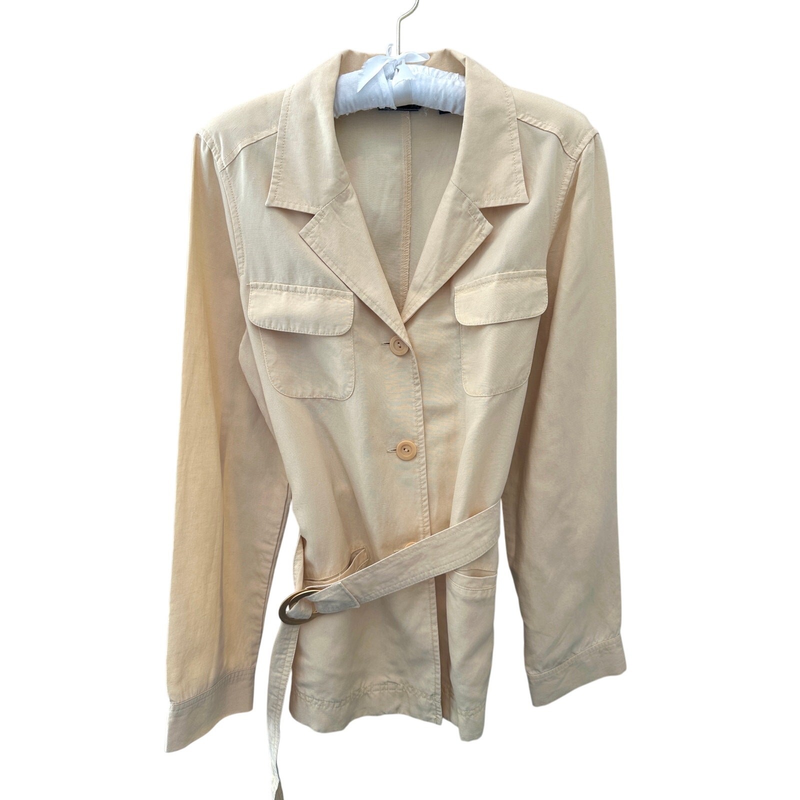 EDDIE BAUER Beige Belted Utility Jacket Safari Shirt Jacket | Size 10