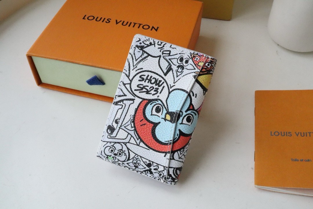 Louis Monogram Comics Passport Wallet White/Purple New