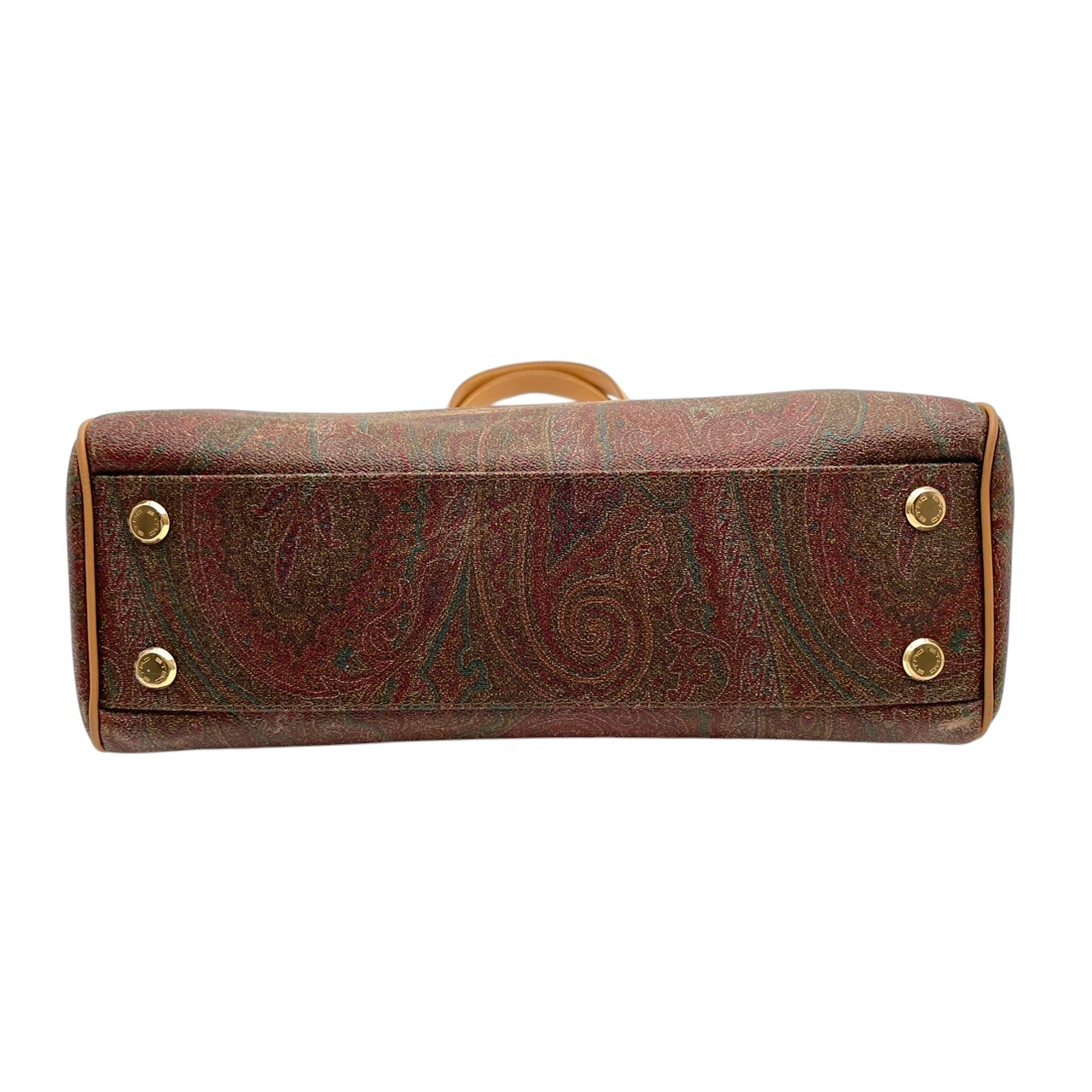 Authentic ETRO Paisley Pattern Tote Bag PVC Leather Light Brown Italy