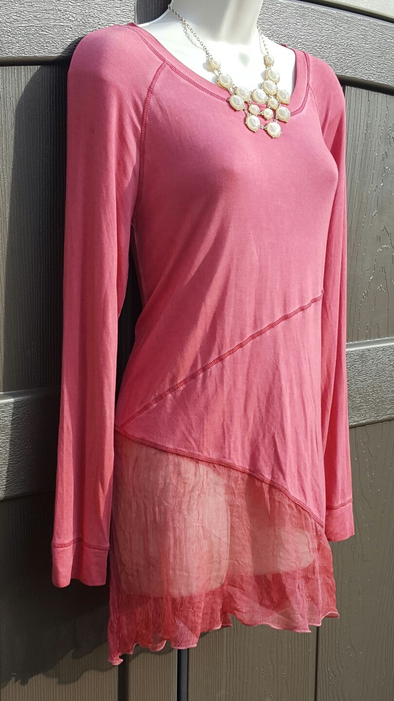 Soft Surroundings Silk Long Sleeve Knit Asymmetrical Tunic Top Size XS Red New