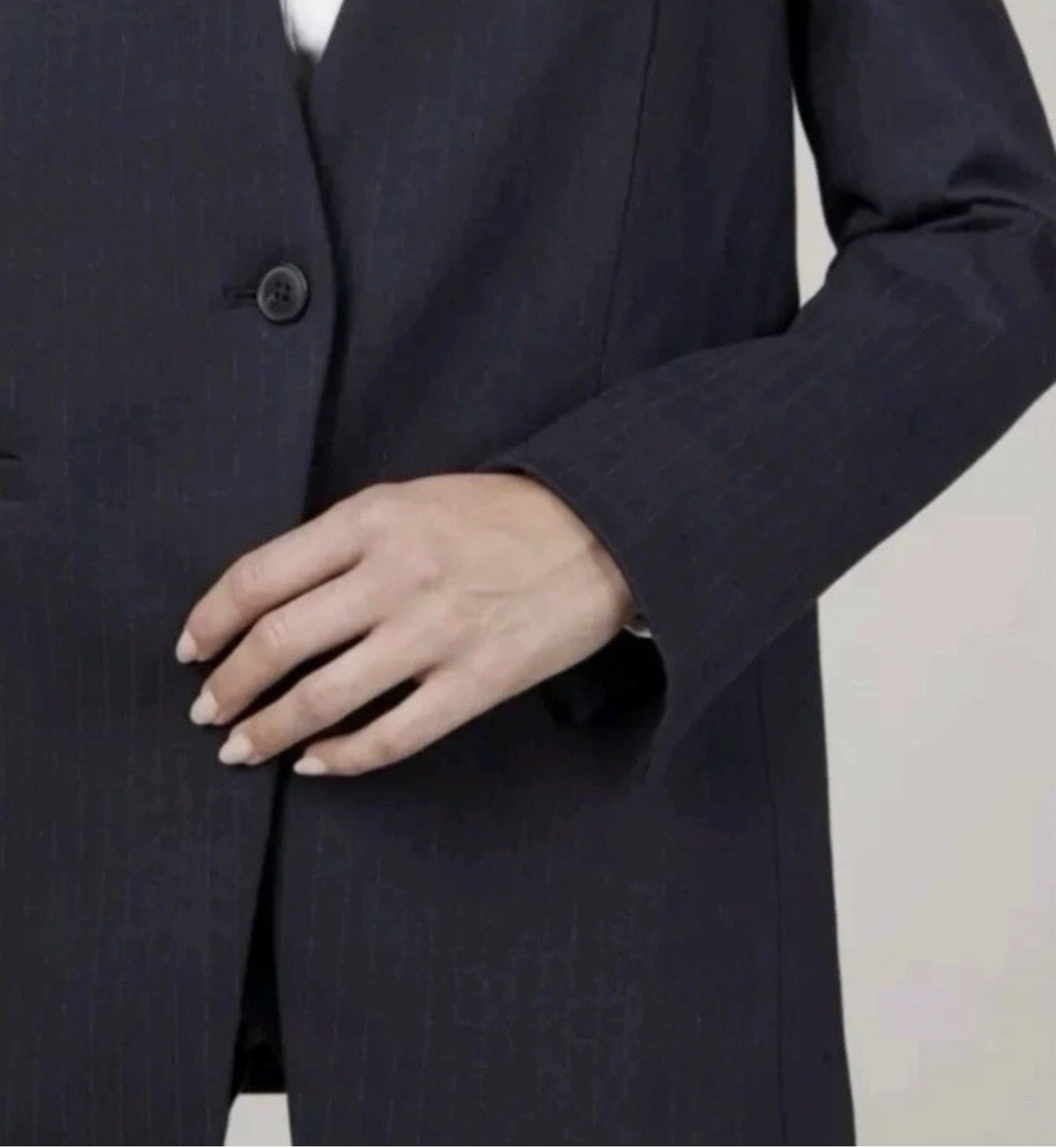 Spanx Perfect Collarless Blazer L Classic Navy Pinstripe Stretch Ponte Knit