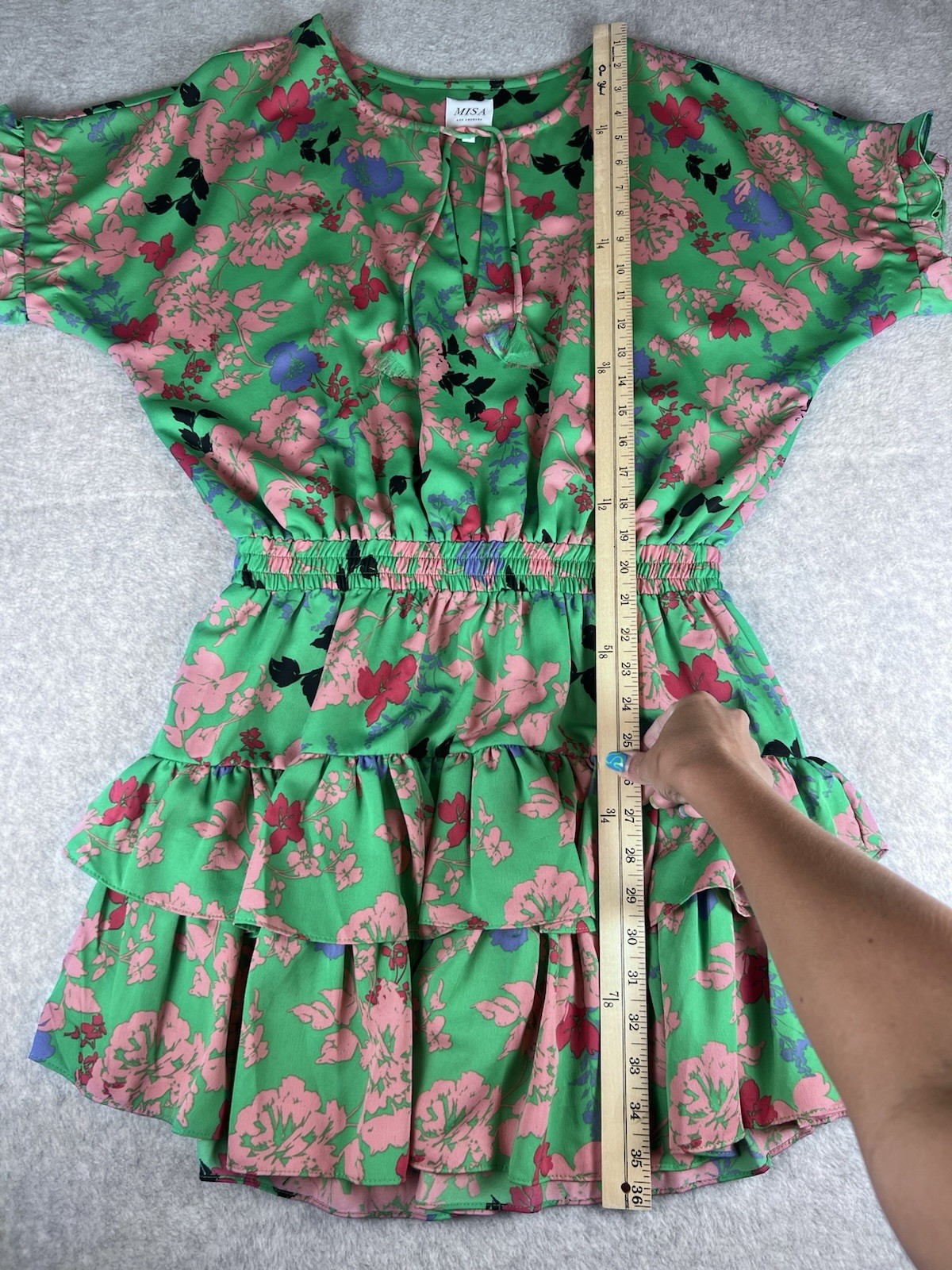 Misa Tiered Ruffle Mini Dress Tassel Tie Garden Party Size Large