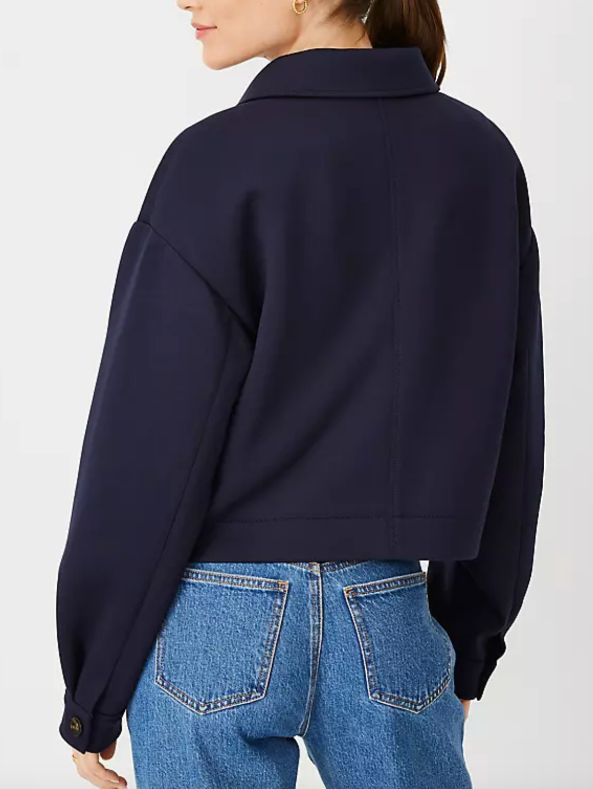 NEW ANN TAYLOR AT WEEKEND NIGHT SKY BLUE PETITE CROPPED SHIRT JACKET LP L