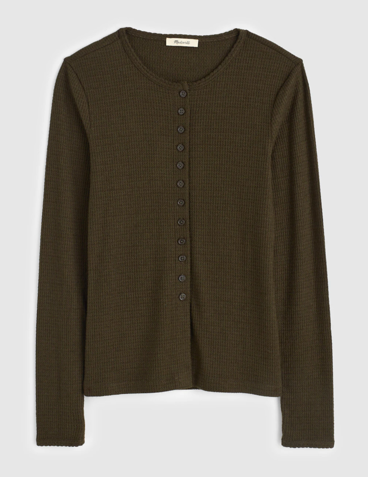 NWT Madewell Waffle-Knit Cutaway Crewneck Cardigan – Midnight Olive Green XS