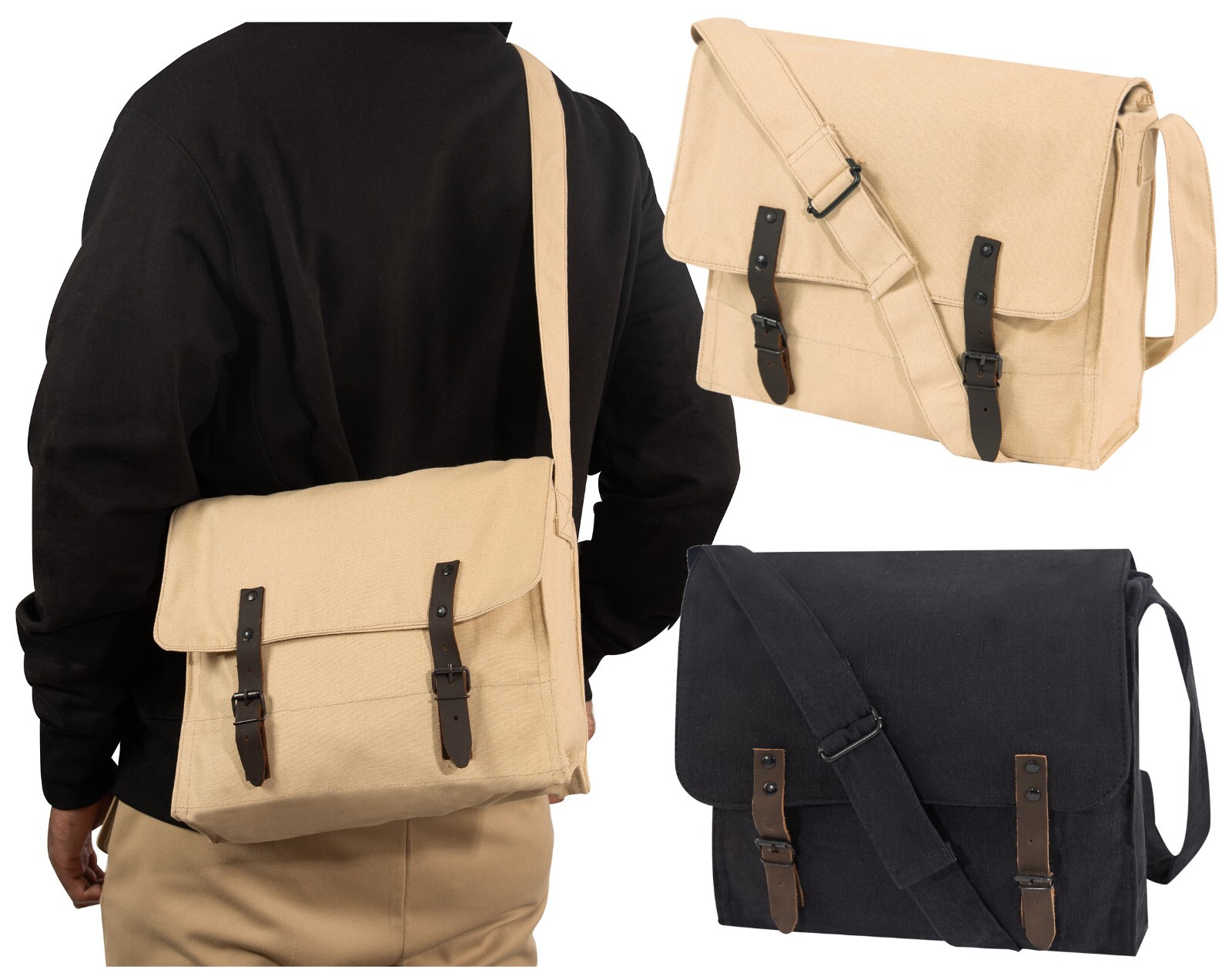 Vintage Military Style Medic Bag – Khaki, Black, Brown, OD – Adjustable Strap