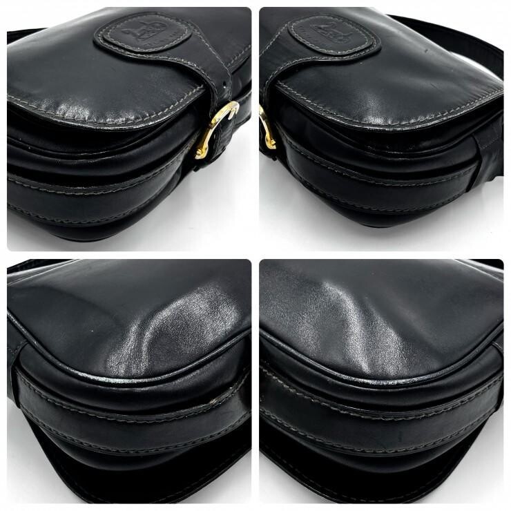 CELINE Vintage Horse Carriage Black Leather Shoulder Bag Gold Hardware Women
