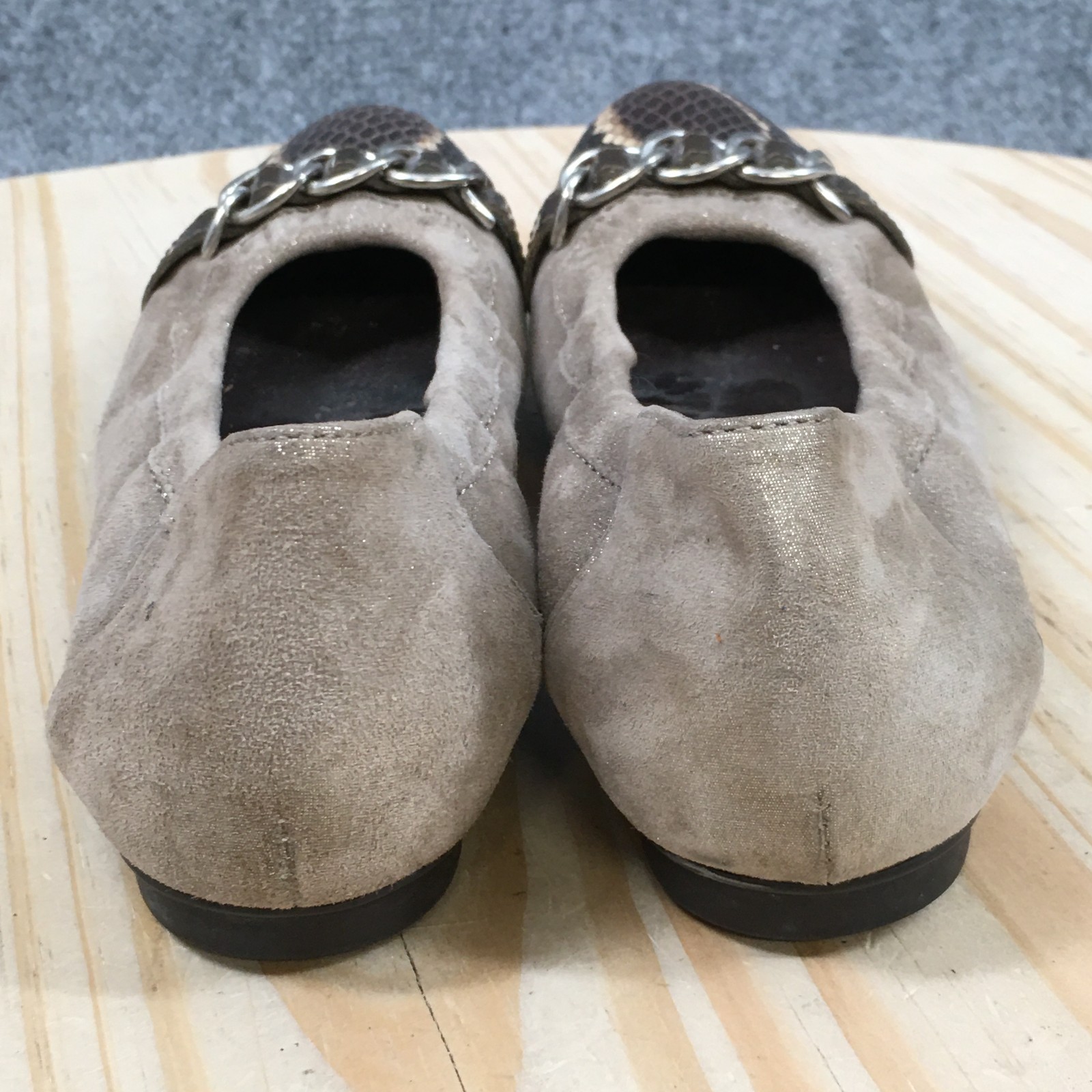 AGL Attilio Giusti Leombruni Womens 36.5 Taupe Suede Ballet Flats Snake Skin