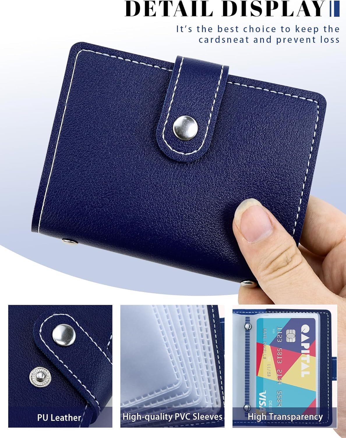 RFID Blocking Leather Business Card Holder with 26 Card Slots Dark Blue