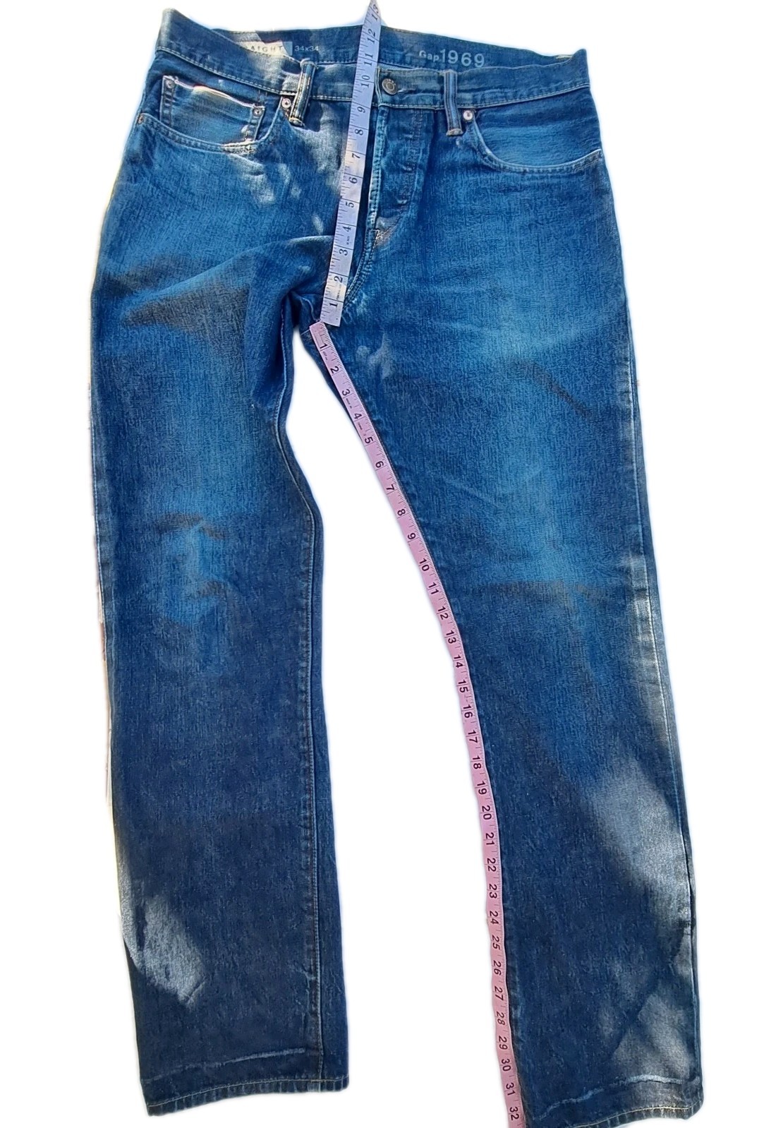 Men’s Gap 1969 Straight Fit Selvedge Cotton Denim Button Fly Blue Jeans
