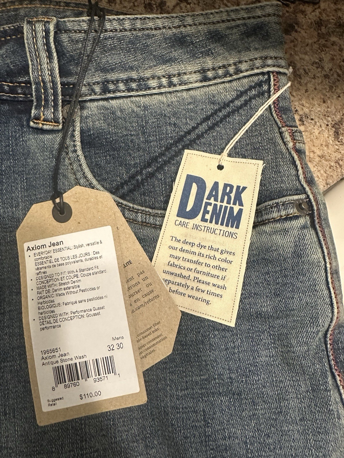 NWT Prana Axiom Jeans Mens Size 32 X 30 Antique Stone Washed