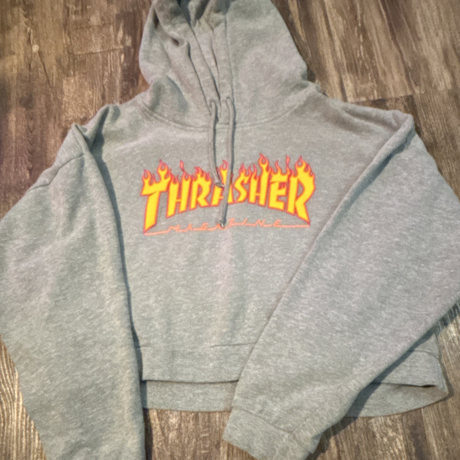 Thrasher Hoodie Womens Small Flame Cropped Pullover Skateboard Skate Mag Sweater