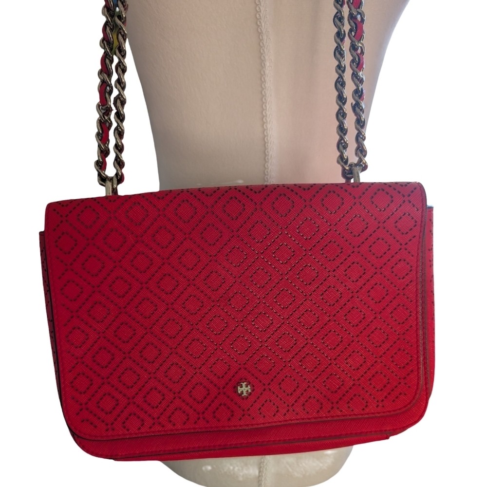 Tory Burch Robinson Perforated Crossbody Red