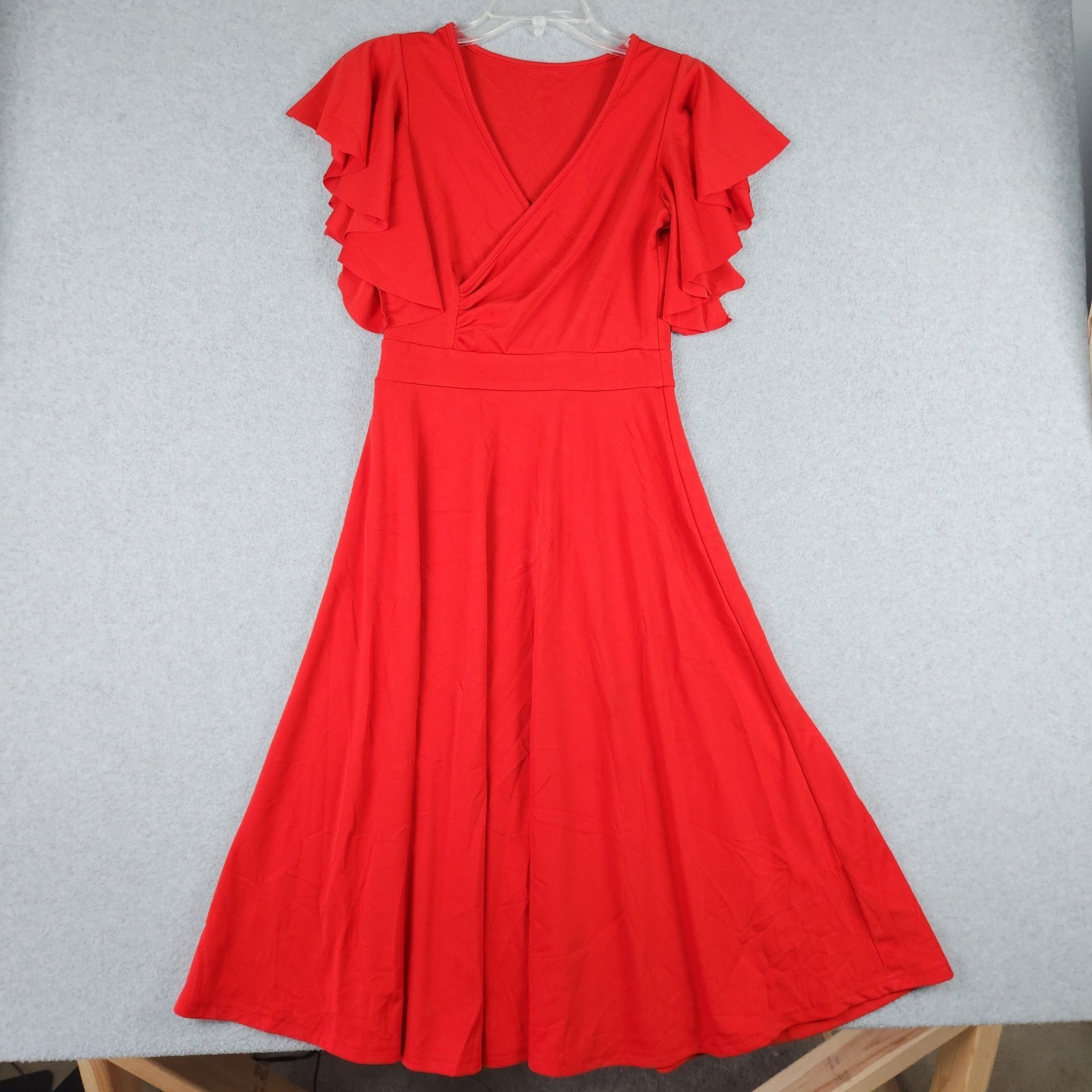 LYANER A-Line Dress Womens Small Red Surplice V-Neck Flutter Sleeve Cocktail