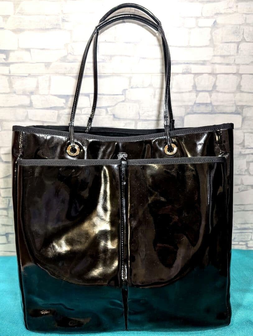 Anya Hindmarch Black Patent Leather Tote Bag Shoulder Work A4 Large 12.6in