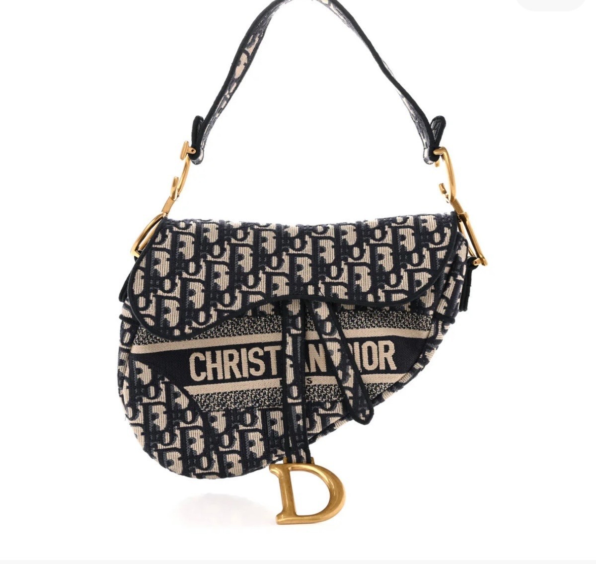 CHRISTIAN DIOR Oblique Embroidered Saddle Handbag Blue