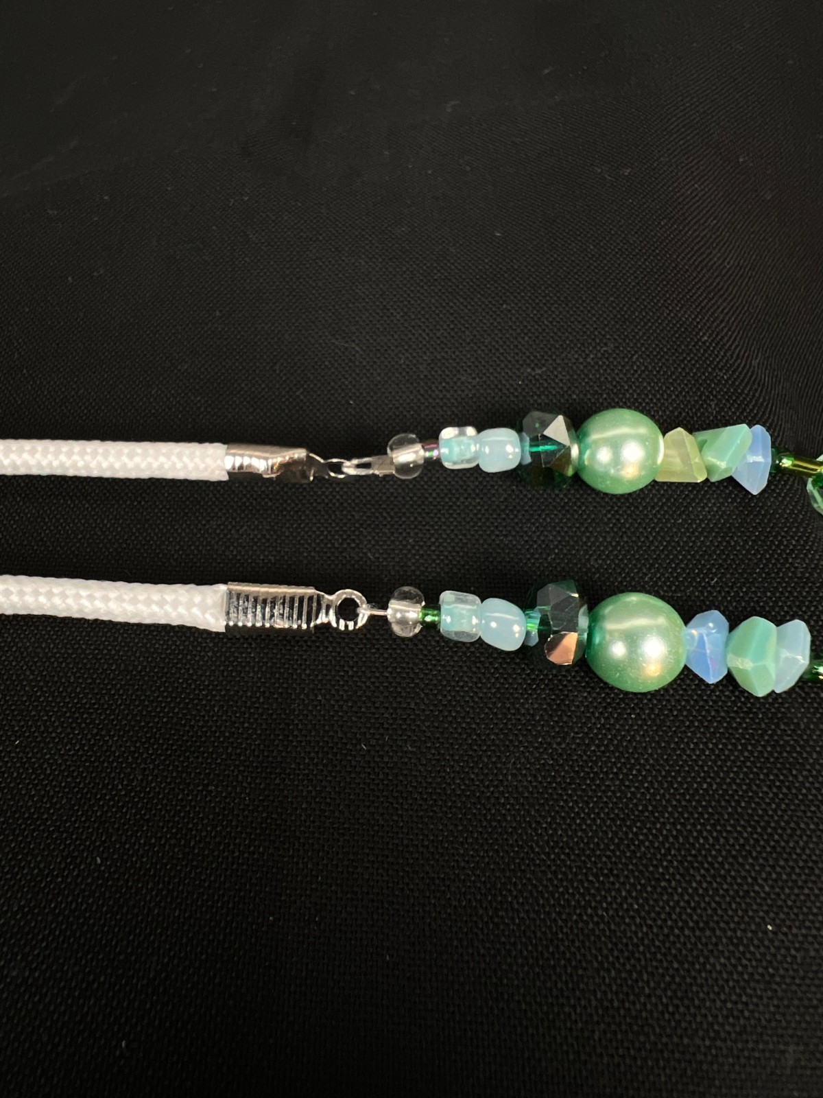 Handmade Eyeglass Chain: Crystal Glass Beads, Teal, Green, Blue, Sea Glass Look