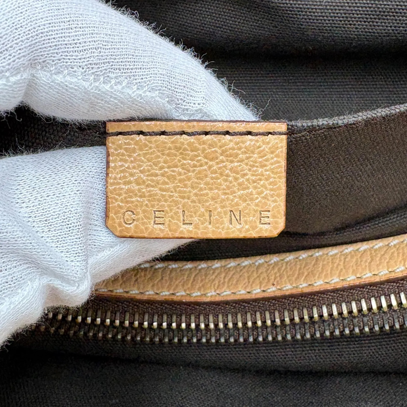 Auth Celine Y2K Perforated Leather Boogie Bag Leather Handbag Beige 2Y8978