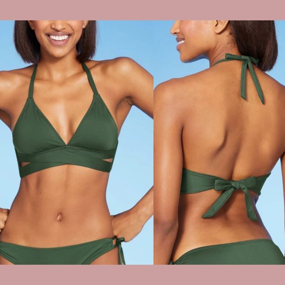 Women’s Faux Wrap Halter Bikini Top – Kona Sol™ Dark Green L
