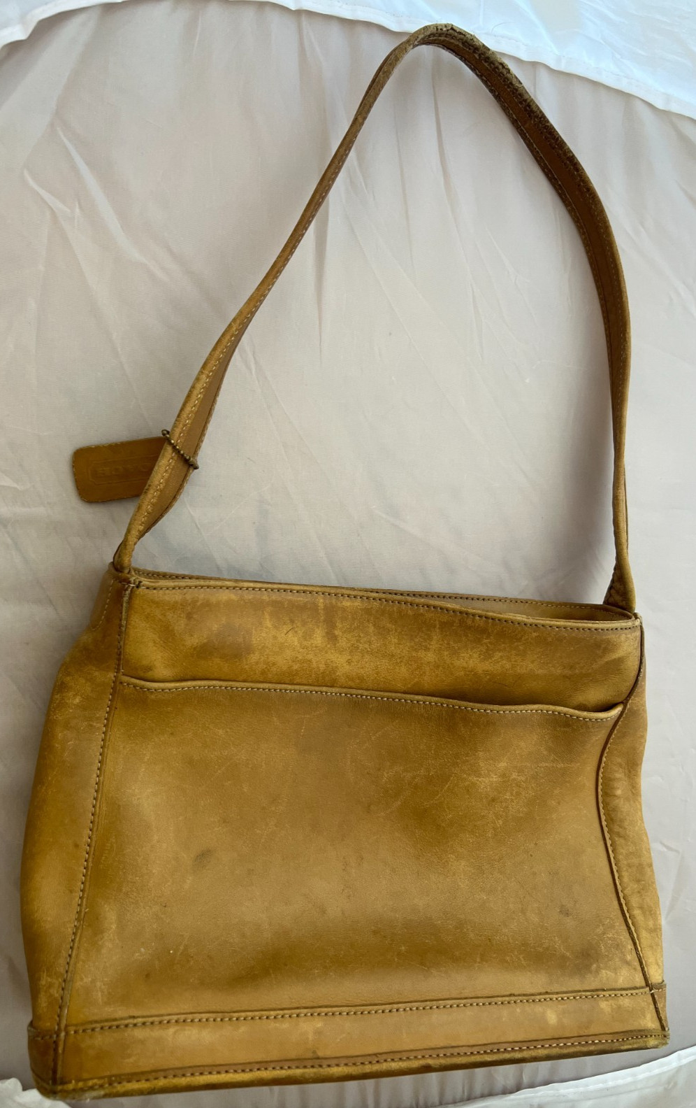 Vintage Coach (H9P-9310) Bleecker Leather Bucket Tote Bag Caramel Tan Brown WORN