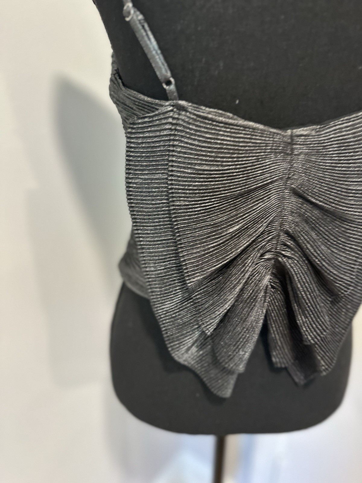 NWT Express Sz:S Pleated shimmer Metallic Bow Back Top Formal Cocktail Gray