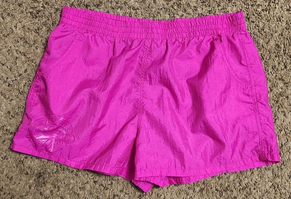 VINTAGE SPEEDO EMBOSSED NYLON PINK SHORTS SIZE L MADE IN THE USA