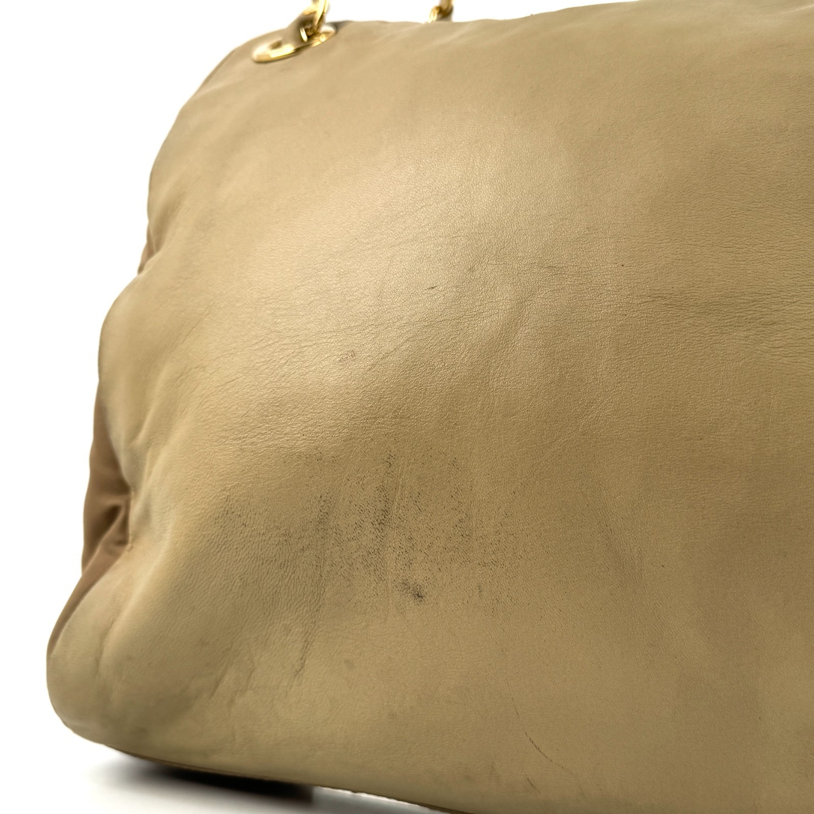 PRADA Double Chain Leather Shoulder Bag Embossed Authentic Beige From Japan